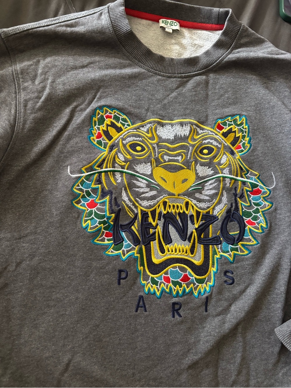 Kenzo Multicolor Tiger Embroidered Grey Crewneck